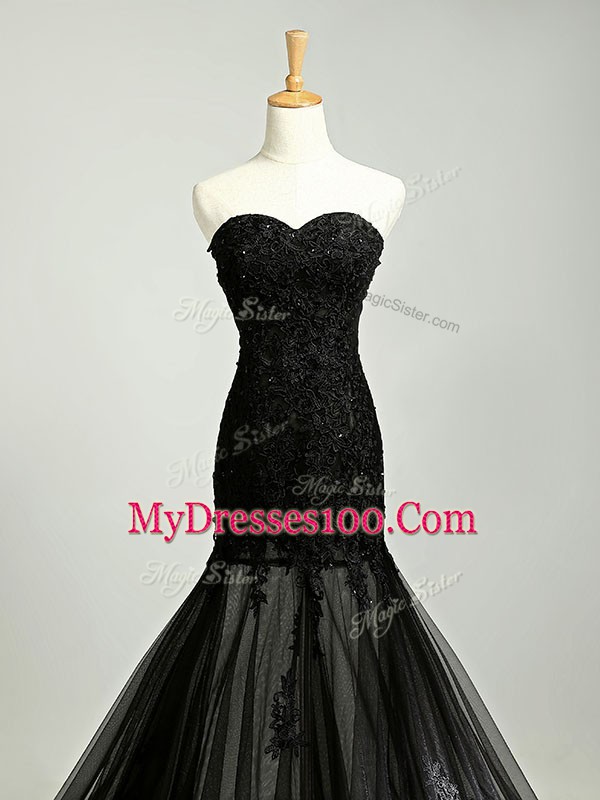 Cheap Sweetheart Sleeveless Lace Up Homecoming Dress Black Tulle