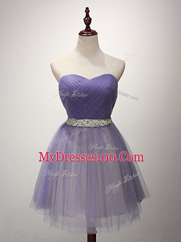 Clearance Lavender Quinceanera Court of Honor Dress Prom and Party and Sweet 16 with Beading and Ruching Sweetheart Sleeveless Lace Up