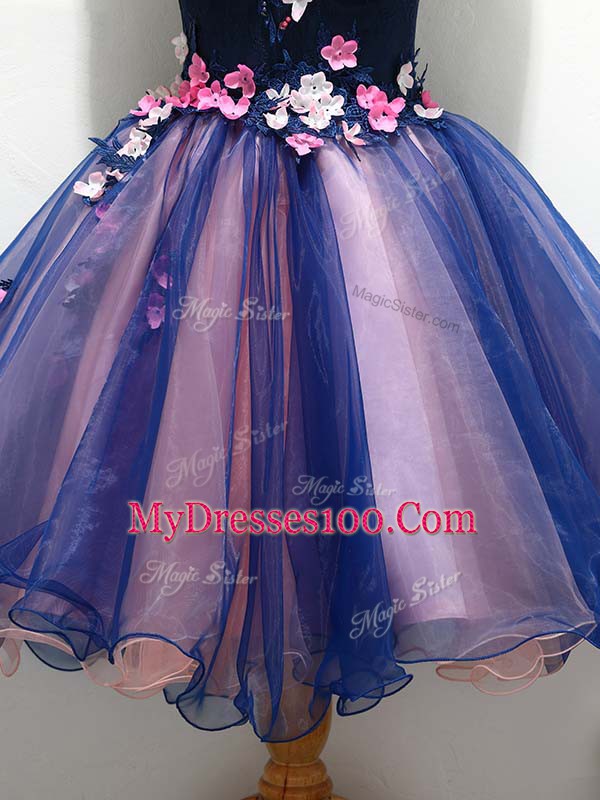 Glittering Sleeveless Lace and Appliques and Hand Made Flower Lace Up Prom Evening Gown