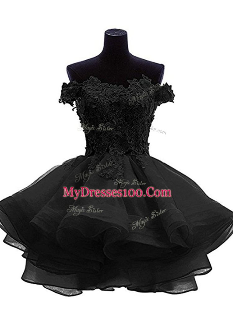 Off The Shoulder Sleeveless Organza Prom Gown Beading and Lace and Appliques and Ruffles Zipper