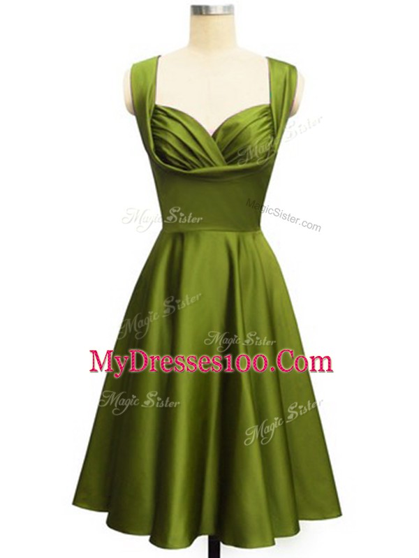 Knee Length Empire Sleeveless Olive Green Bridesmaids Dress Lace Up