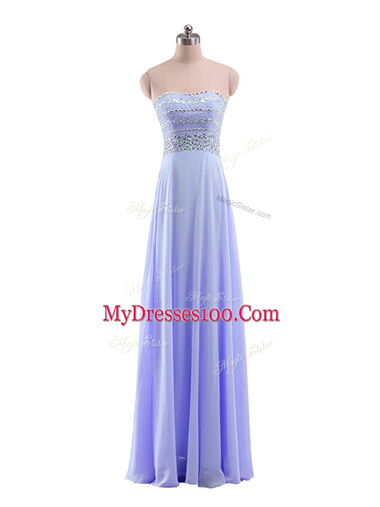 Empire Dress for Prom Lavender Strapless Chiffon Sleeveless Floor Length Zipper