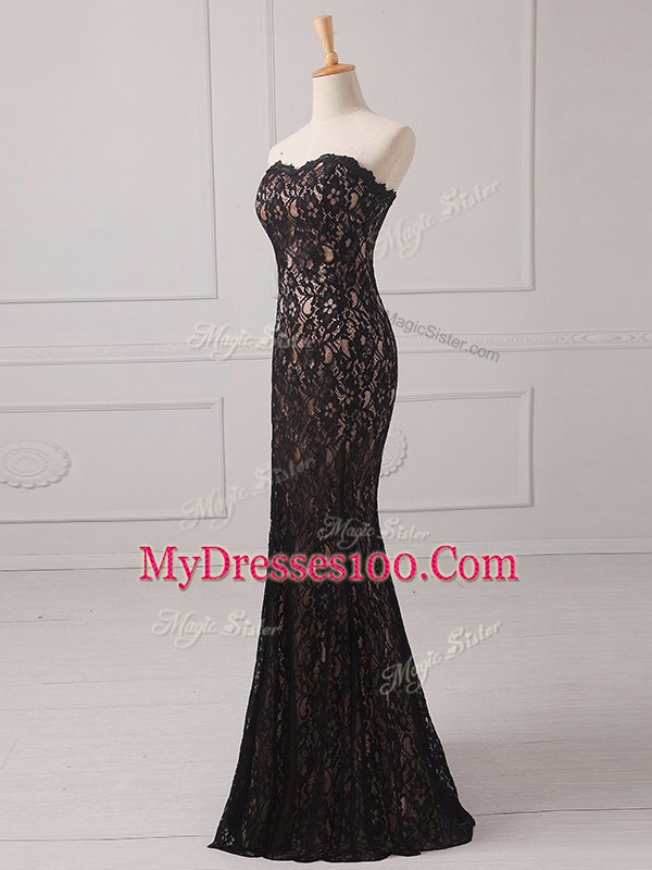 Sleeveless Lace Floor Length Zipper Mother Of The Bride Dress in Black with Lace