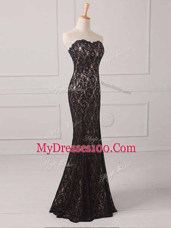 Sleeveless Lace Floor Length Zipper Mother Of The Bride Dress in Black with Lace