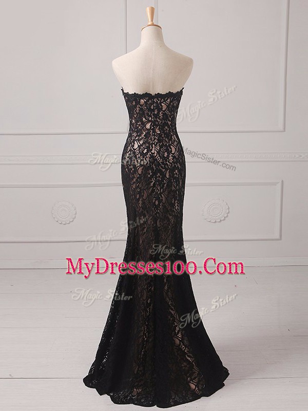 Sleeveless Lace Floor Length Zipper Mother Of The Bride Dress in Black with Lace