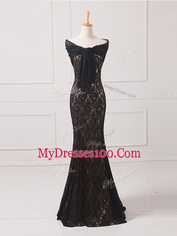 Sleeveless Lace Floor Length Zipper Mother Of The Bride Dress in Black with Lace