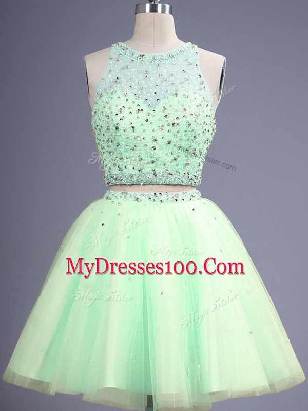 Most Popular Knee Length Lace Up Vestidos de Damas Yellow Green for Prom and Party and Wedding Party with Beading