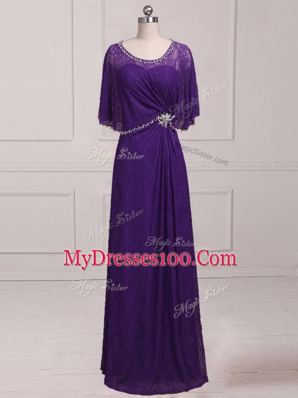 Sexy Floor Length Purple Mother Dresses Lace Sleeveless Beading and Appliques