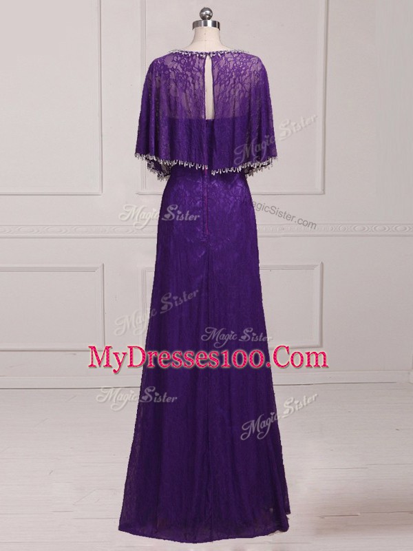 Sexy Floor Length Purple Mother Dresses Lace Sleeveless Beading and Appliques