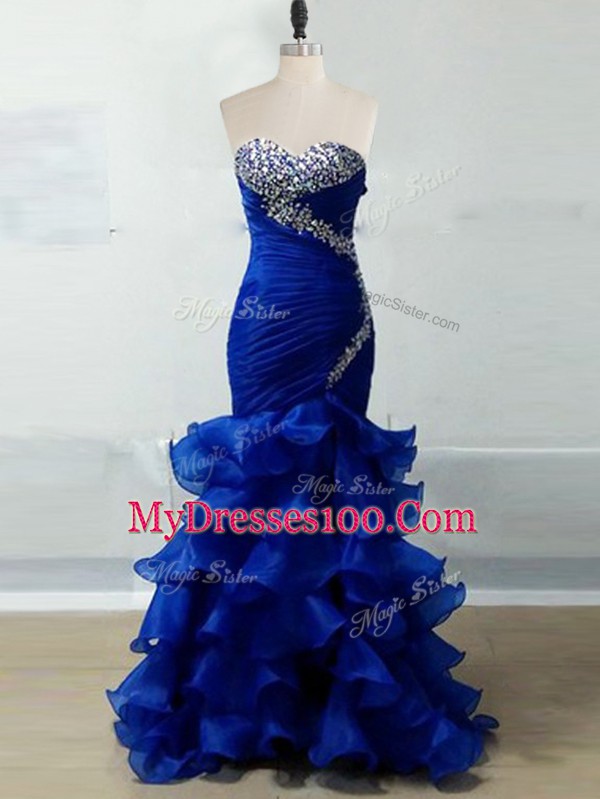 Exceptional Sleeveless Beading and Ruffles and Ruching Zipper Prom Gown