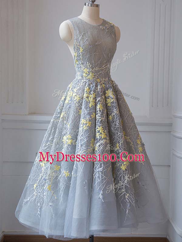 Exquisite Scoop Sleeveless Tulle Lace and Appliques Criss Cross