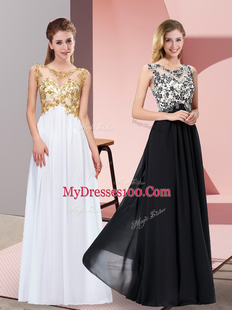 Fashion Chiffon Scoop Sleeveless Zipper Appliques Homecoming Dress in White