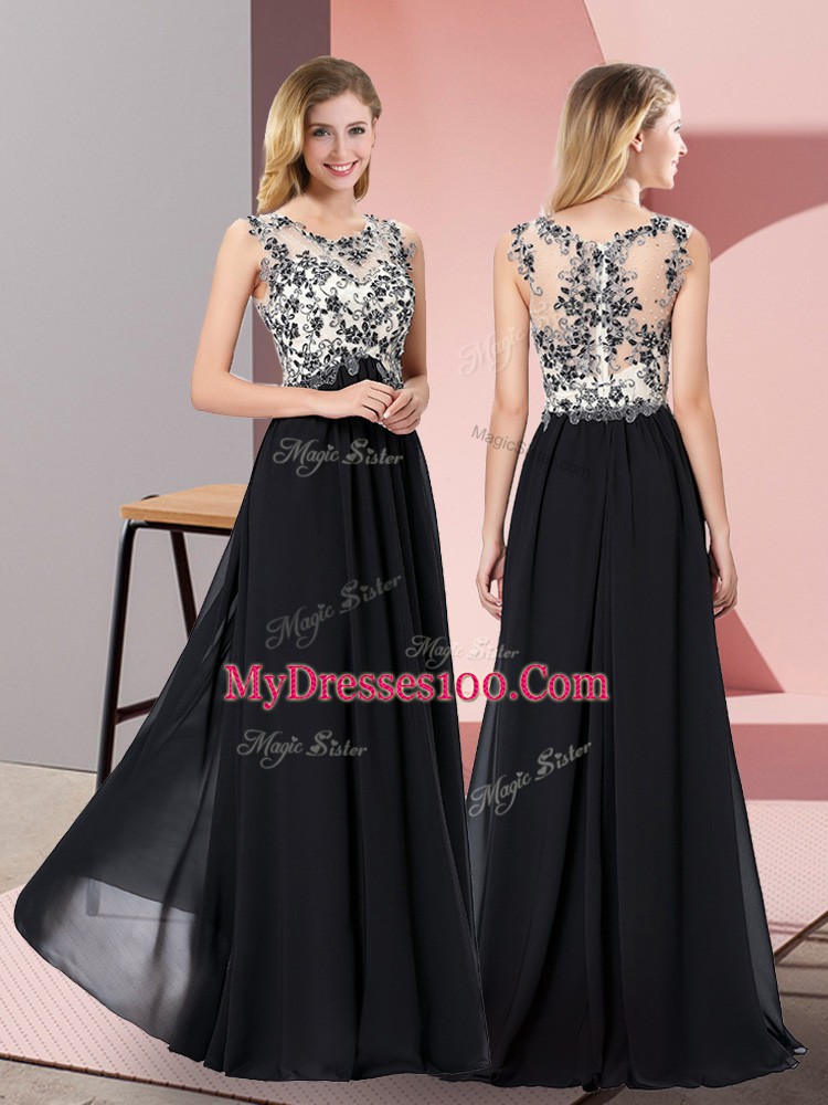 Fashion Chiffon Scoop Sleeveless Zipper Appliques Homecoming Dress in White