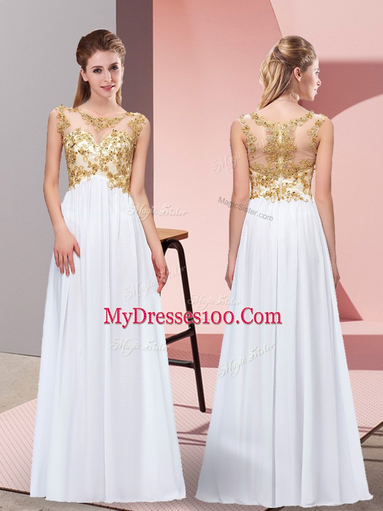Fashion Chiffon Scoop Sleeveless Zipper Appliques Homecoming Dress in White