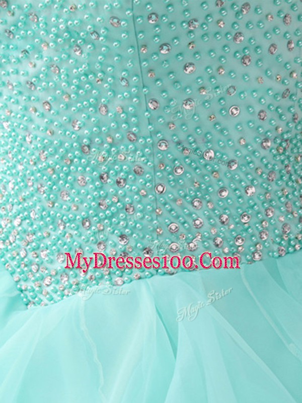 Custom Design Apple Green Sleeveless Floor Length Beading and Ruffles Lace Up Quinceanera Gowns