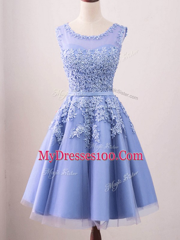Customized Lace Dama Dress for Quinceanera Lavender Lace Up Sleeveless Knee Length