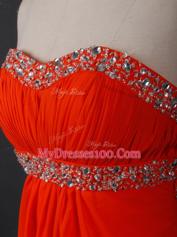 Low Price Coral Red Strapless Backless Beading Prom Party Dress Sleeveless
