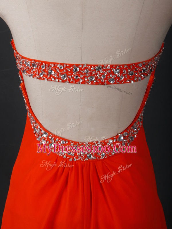 Low Price Coral Red Strapless Backless Beading Prom Party Dress Sleeveless