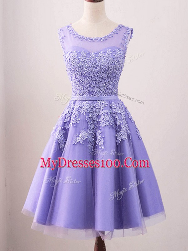 Chic Lavender Scoop Neckline Lace Quinceanera Court of Honor Dress Sleeveless Lace Up