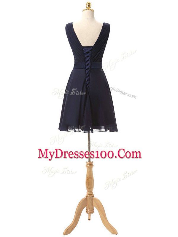 Attractive Mini Length A-line Sleeveless Navy Blue Quinceanera Court of Honor Dress Lace Up