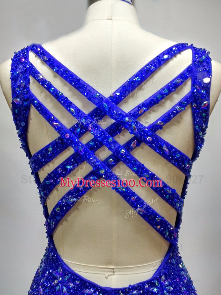 Sleeveless Brush Train Criss Cross Beading Prom Gown