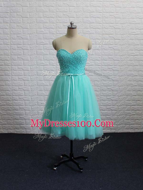 Fantastic Beading Cocktail Dresses Apple Green Lace Up Sleeveless Mini Length