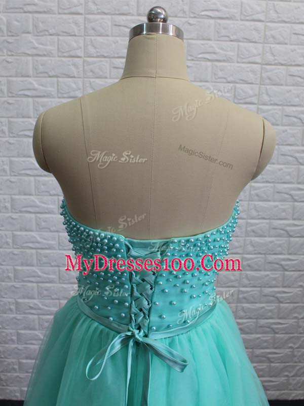 Fantastic Beading Cocktail Dresses Apple Green Lace Up Sleeveless Mini Length