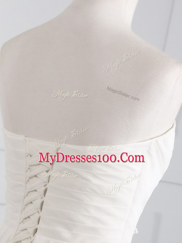 Simple Chiffon Sleeveless Wedding Dress Brush Train and Beading and Ruching