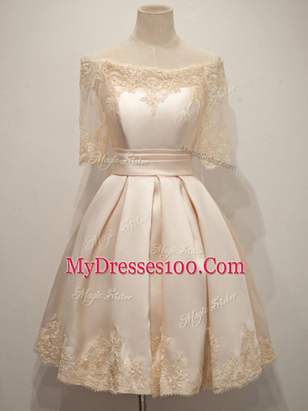 Champagne Half Sleeves Taffeta Zipper Court Dresses for Sweet 16 for Prom and Party and Wedding Party