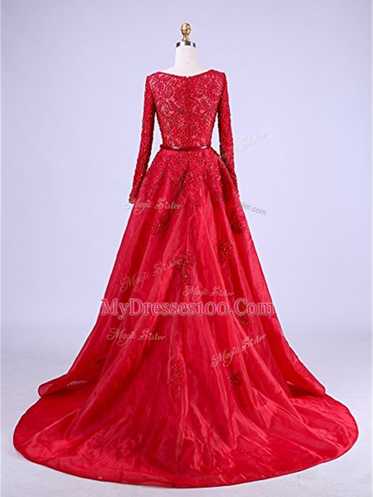 Charming Zipper Homecoming Gowns Red for Prom and Party with Beading and Lace Brush Train