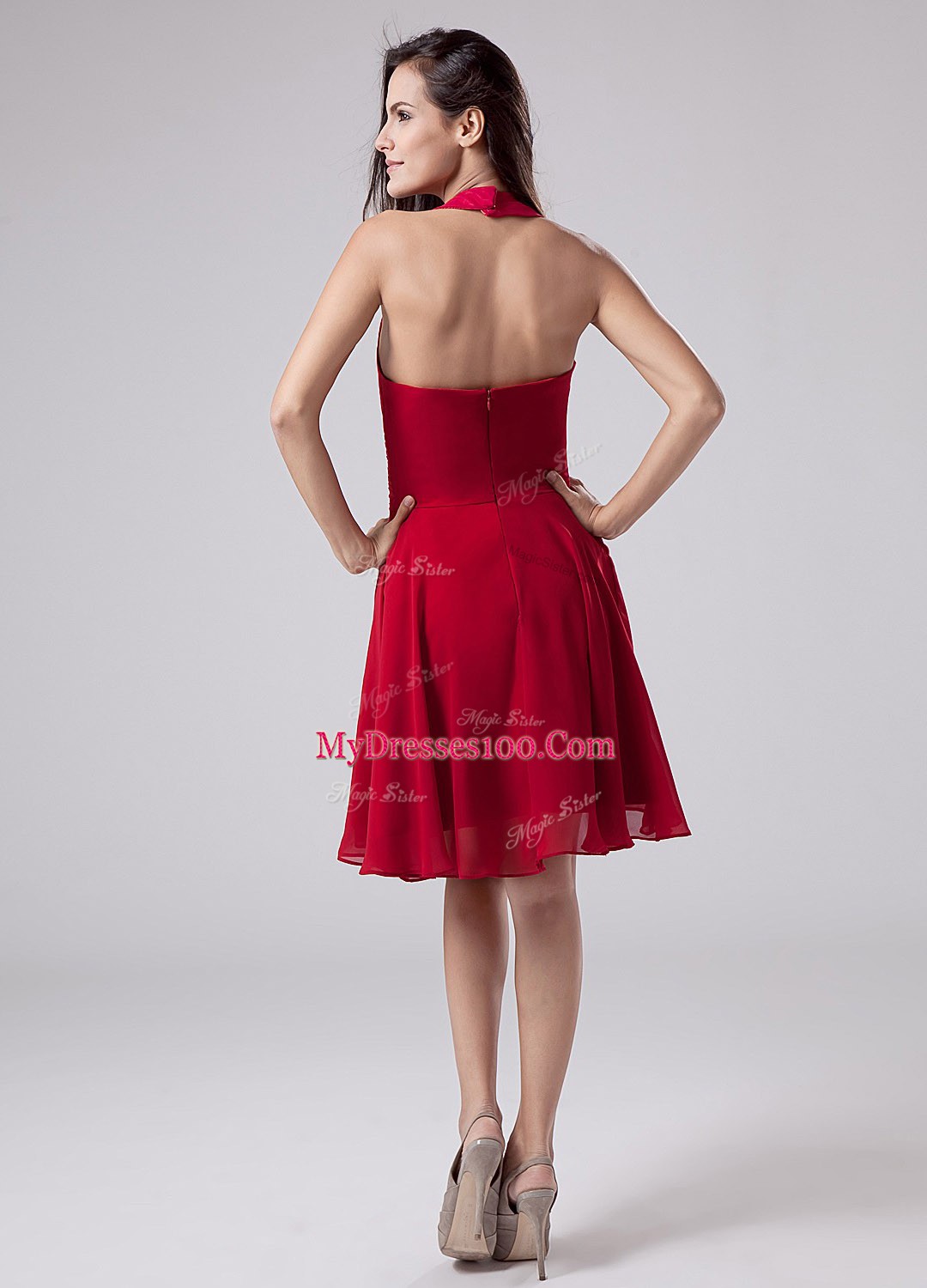 New Style Sleeveless Chiffon Knee Length Zipper Mother Of The Bride Dress in Teal with Belt