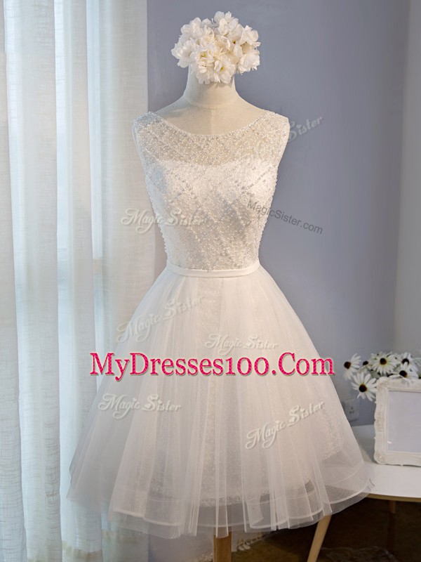 Beading Prom Dresses White Lace Up Sleeveless Mini Length