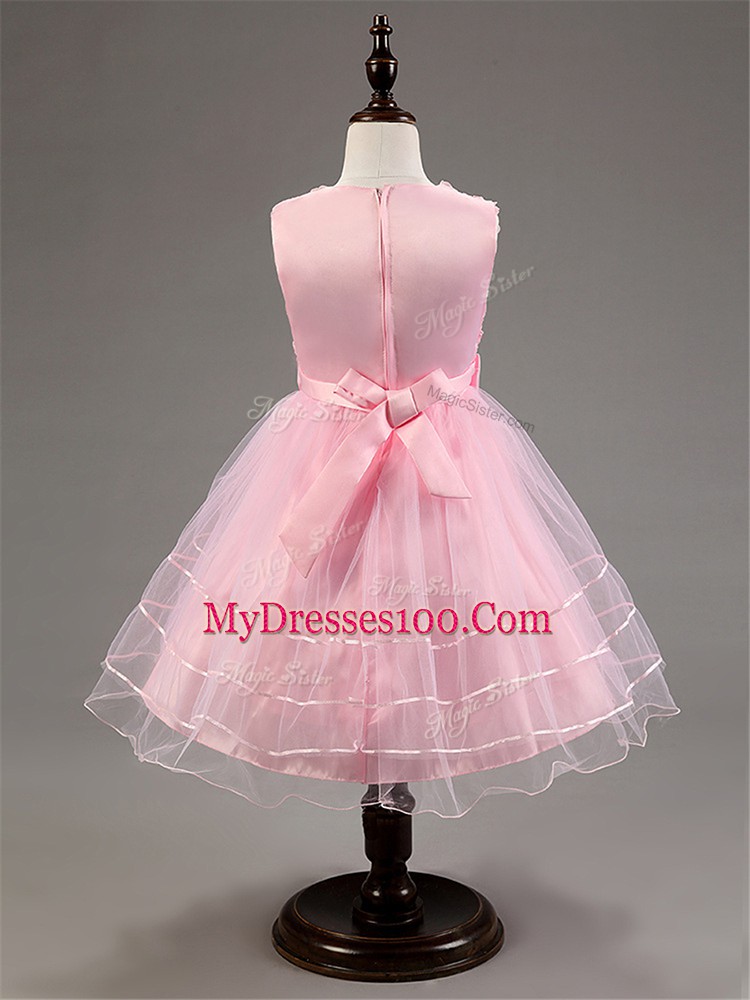 Knee Length Red Child Pageant Dress Scoop Sleeveless Zipper