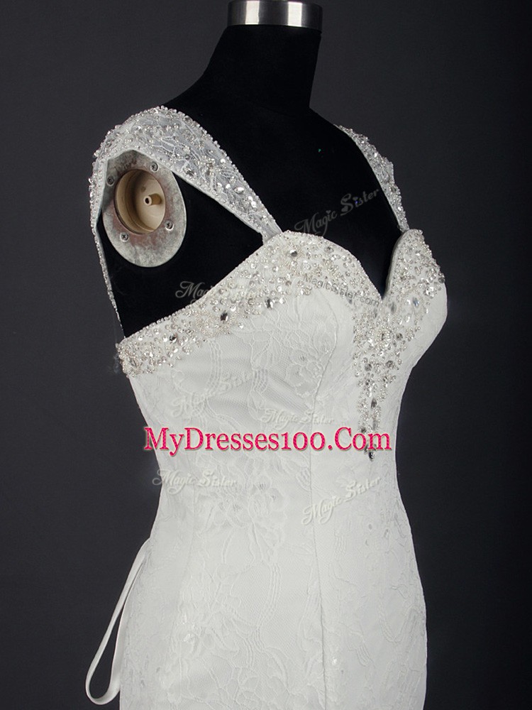 Discount White Mermaid Lace Straps Sleeveless Lace Lace Up Wedding Gowns