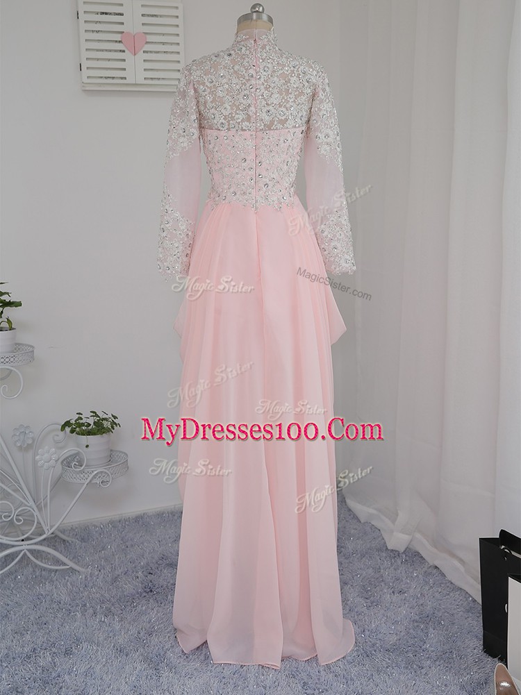 Low Price Baby Pink Sleeveless Floor Length Beading Zipper