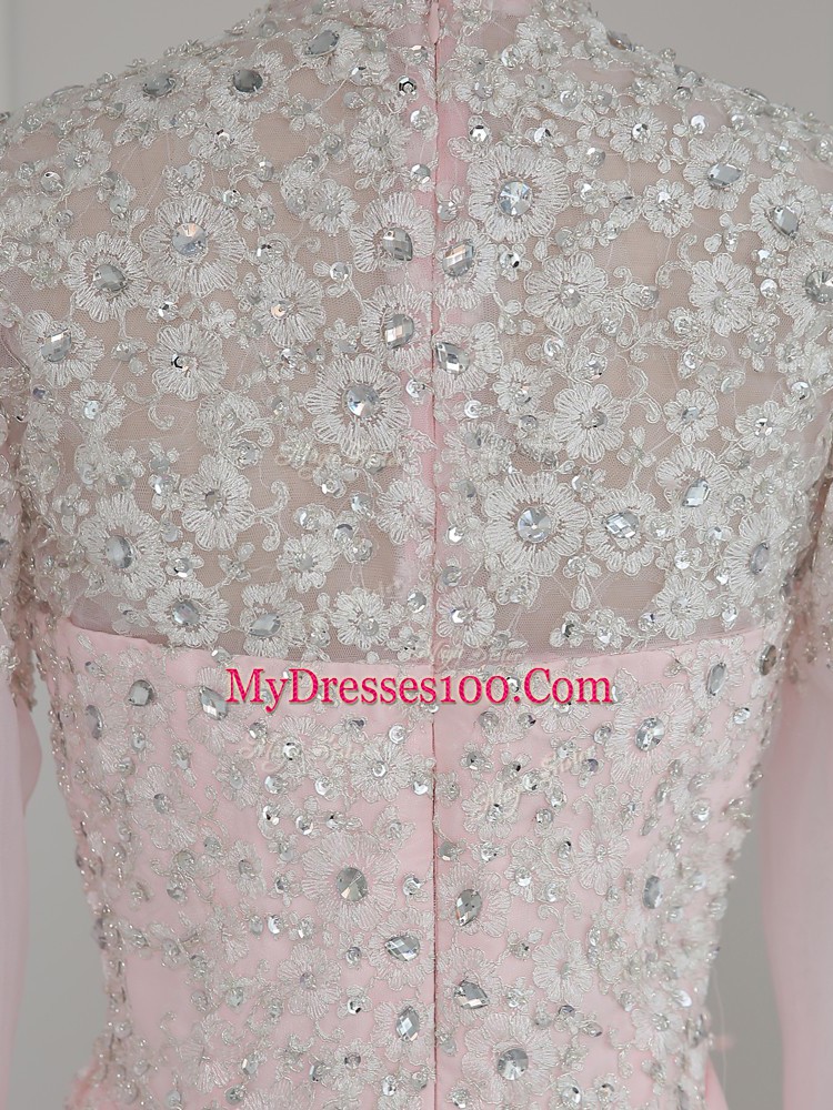 Low Price Baby Pink Sleeveless Floor Length Beading Zipper