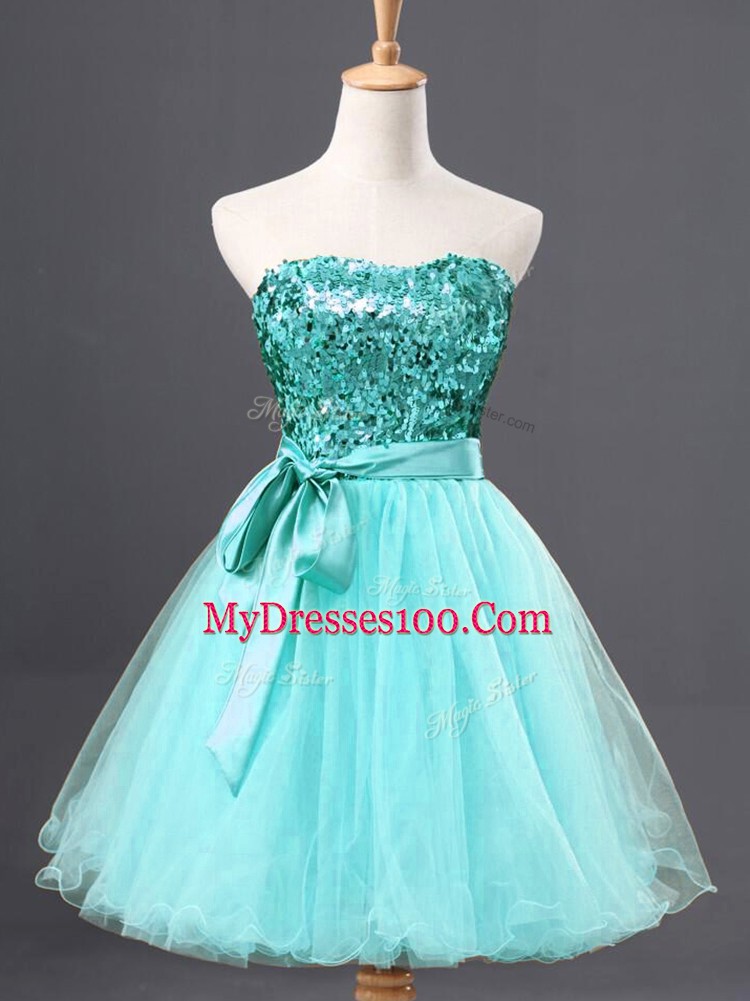 Mini Length A-line Sleeveless Aqua Blue High School Pageant Dress Zipper