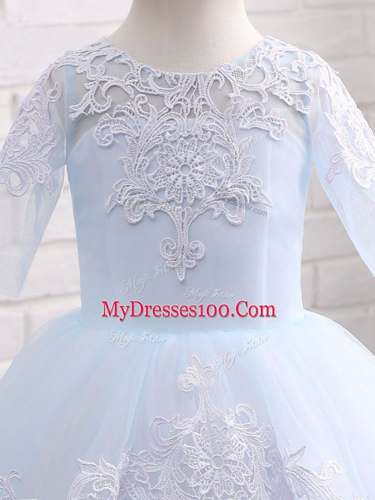 Unique Scoop Half Sleeves Tulle Girls Pageant Dresses Appliques Clasp Handle
