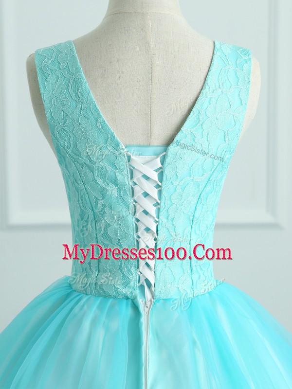 Affordable Floor Length Aqua Blue Quinceanera Gowns Organza Sleeveless Appliques