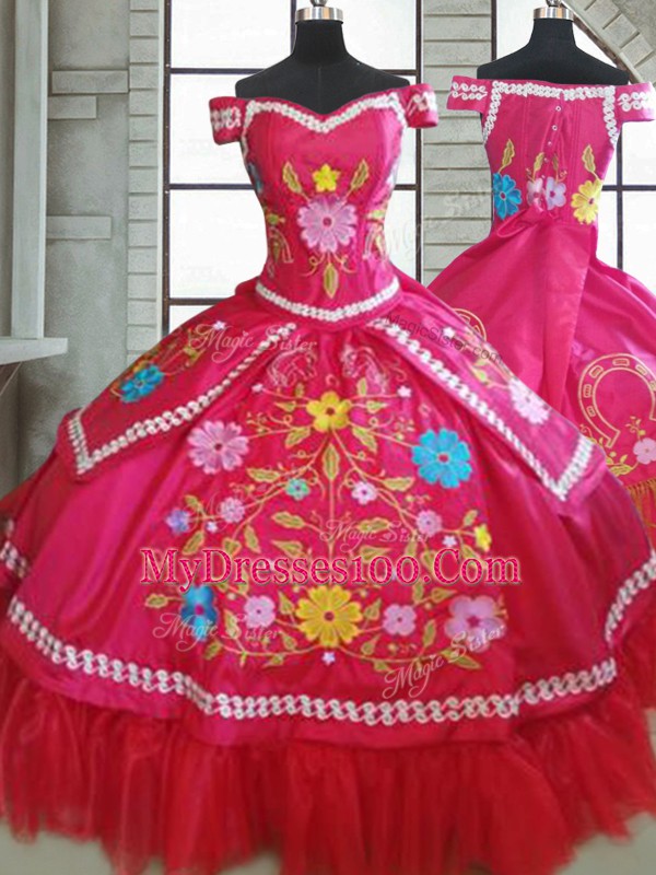 New Style Floor Length Blue Quinceanera Dresses Taffeta Short Sleeves Beading and Embroidery