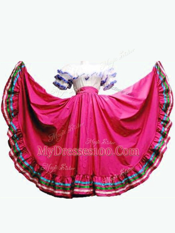 Extravagant Hot Pink Short Sleeves Ruffled Layers Floor Length Sweet 16 Dress