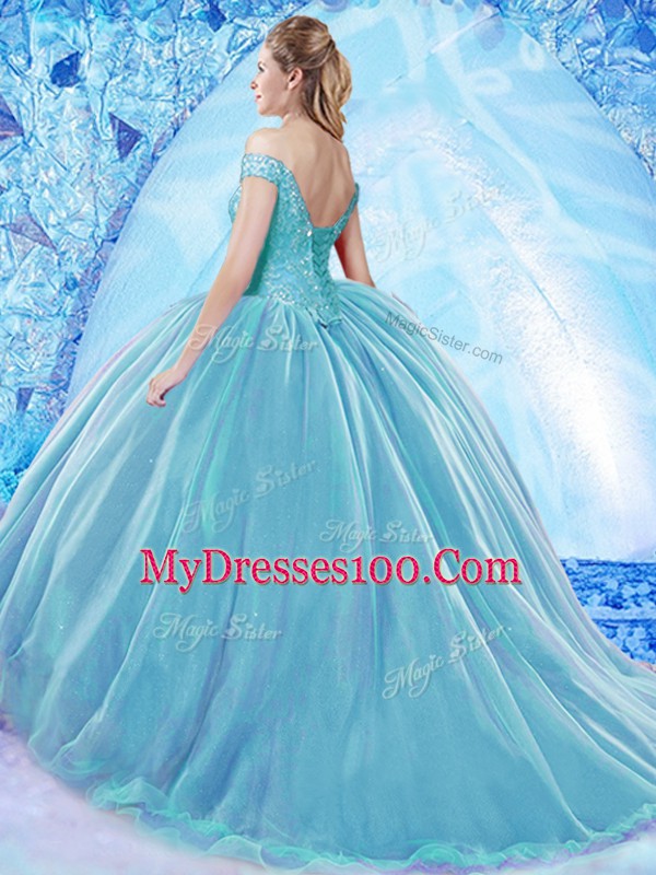 Designer Coral Red Sweet 16 Dresses Organza Brush Train Sleeveless Beading
