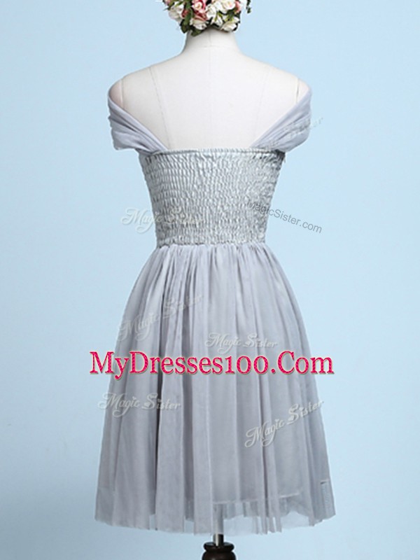 Hot Sale Baby Pink Side Zipper Strapless Belt Bridesmaid Dresses Tulle Sleeveless