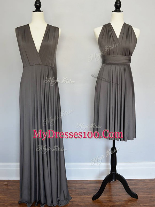 Fashion Sleeveless Lace Up Floor Length Ruching Bridesmaid Dress