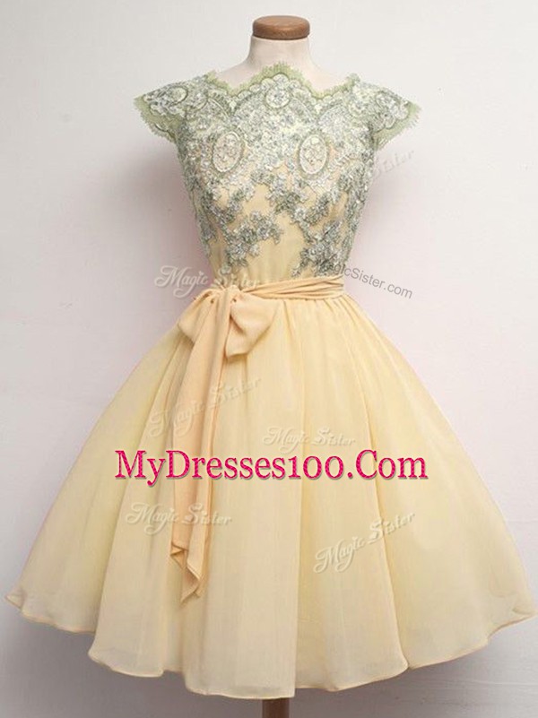 Cap Sleeves Lace and Belt Lace Up Damas Dress