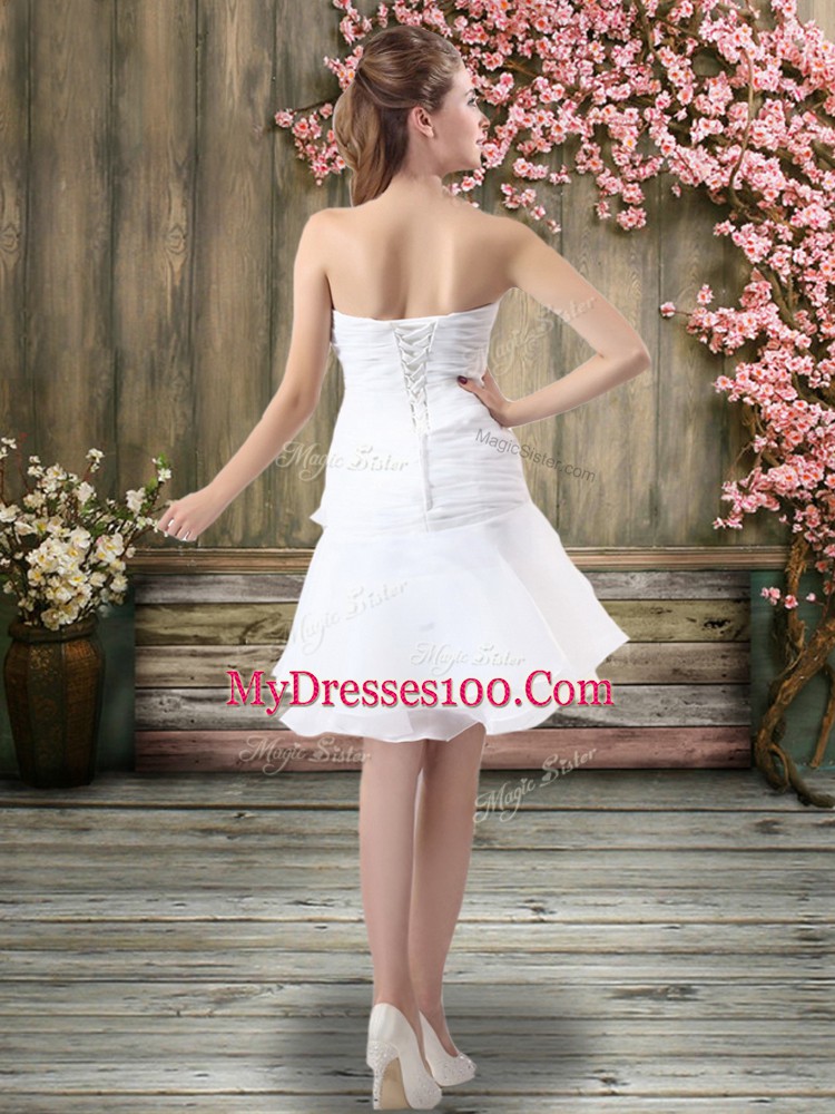 White Strapless Neckline Hand Made Flower Wedding Dresses Sleeveless Lace Up