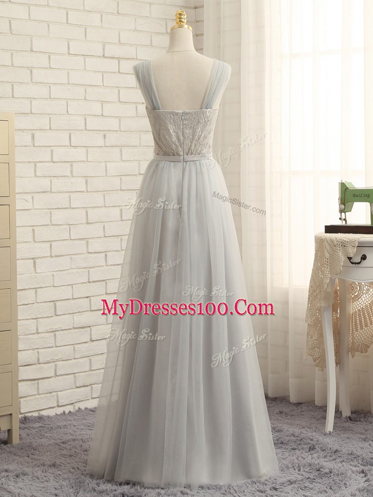 Sleeveless Sweep Train Lace Zipper Quinceanera Court of Honor Dress