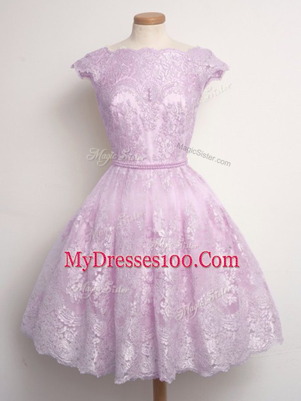 Discount Scalloped Cap Sleeves Lace Bridesmaid Dresses Lace Lace Up