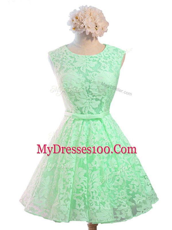 Scoop Sleeveless Lace Up Dama Dress Apple Green Lace