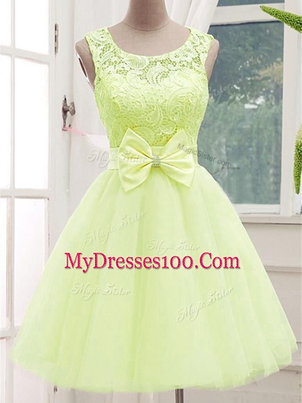 Elegant Sleeveless Lace and Bowknot Lace Up Bridesmaids Dress